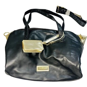 Versace Parfum Black Tote Bag Weekender Overnight Gym Goldtone Shoulder Strap - Picture 1 of 19