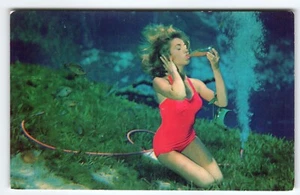 Weeki Wachee Florida Postcard Lovely Swimsuit Lady Mermaid Drinks Under Water - Picture 1 of 2