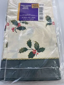 VTG Hallmark Christmas Table Cover 54x89 Holly leaves berries cream green 1990s