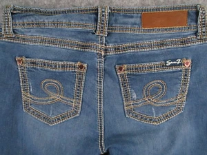 Pantalones de mezclilla para mujer Seven 7 28x28 azul ajustados tiro bajo bordados retro - Imagen 1 de 17