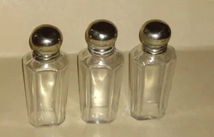 3 Matching Antique Glass Perfume Bottle with Silverplate Screw Tops - Picture 1 of 4