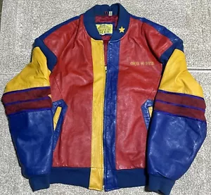Vintage Cirque du Soleil Color Block Ledermantel Jacke circa 1993 Größe Large - Bild 1 von 6