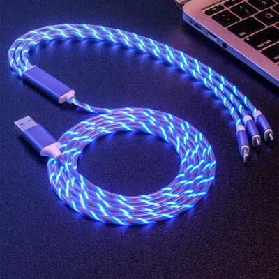 3 in 1 LED Light Up Fast Charging Cable Charger Cord For iPhone Type C Micro USB - Image 1 of 4