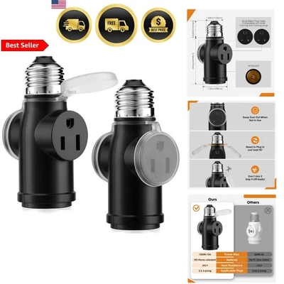 Light Socket Adapter 3 Prong Outlet Waterproof Dustproof Cover 2 Pack - Image 1 of 4