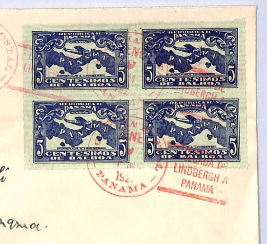 PANAMA Air 1928 FDC 5c Block{4} *LINDBERGH* FLYING TOUR First Day Cover XF101 - Image 1 of 4