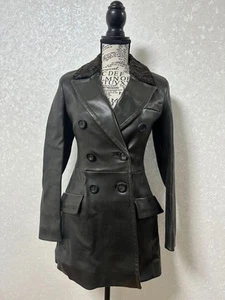 Prada Dark Green Double Breasted Leather Coat - Picture 1 of 10