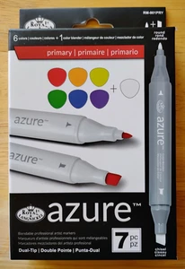 Dual-Tip AZURE Artist Markers SET ~ 6 Primary & Blender - Royal Langnickel NIP - Picture 1 of 4
