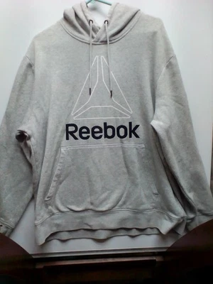 Pulôver masculino Reebok cinza com capuz preto e branco logotipo gráfico tamanho 2XL  - Imagem 1 de 4