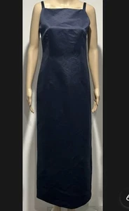 Midnight Navy Blue Satin Dress Long Genuine Vintage Size S Ball Prom Cocktail - Picture 1 of 6