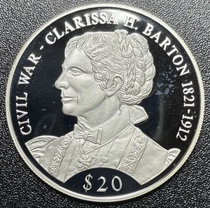 2000 Civil War Clarissa H. Barton $20 PROOF .999 SILVER LIBERIA COIN (20 Grams) - Picture 1 of 6