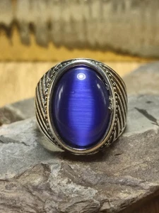 Herren Ring in Silber Gr 65 Blauer Stein auffällig Elegant im Retro Style - Picture 1 of 5