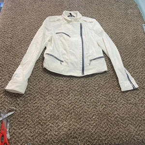 White House Black Market Jacket Women's 12 White Cropped Full Zip Up Long Sleeve - Picture 1 of 6