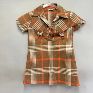 Vestido vintage años 70 Tiny Town marrón a cuadros utilitario manga corta niñas talla 8 - Imagen 1 de 17
