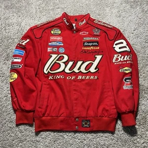 Budweiser Chase Nascar Jacket Mens Small Red Vintage Y2k 90s Patches Snap - Picture 1 of 11