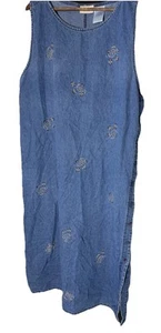 CJ Banks Denim Dress Blue Embroidered floral Farmhouse Vtg 90s y2k lagenlook 1X - Picture 1 of 7