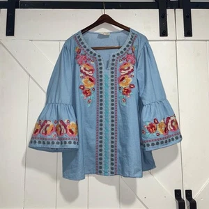 Savanna Jane Top Women’s 1X Tunic Embroidered Floral Boho Peasant Cottagecore - Picture 1 of 12