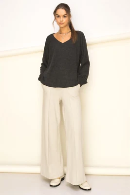 Double Zero Women's V-Neck Waffle Knit Fleece Lined Long Sleeve Top  - Image 1 of 4