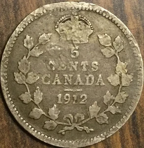 1912 CANADA SILVER 5 CENTS - Picture 1 of 2