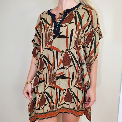 batik zikin pekalongan Swim coverup Tropical Bamboo Fall Colors Size M Festival - Image 1 of 4