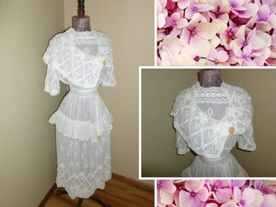 Antiguo Vestido Eduardiano Años 1900 - Vestido Bordado Retro Boda  Foto 1 de 4