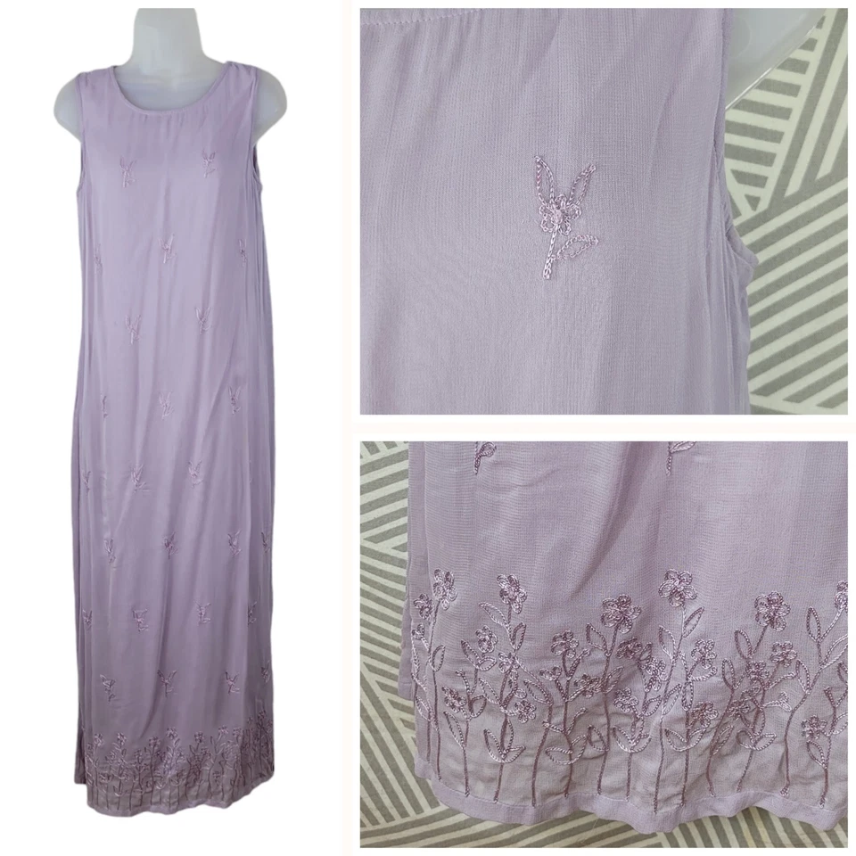 Vintage 90s Party Slip Dress size Small Long Maxi Grunge alt Floral Embroidered  - Image 1 of 4