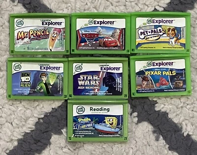 7 LeapFrog Explorer Games Lot Star Wars Untested As Is SpongeBob Ben 10 Cars 2 - Image 1 of 3
