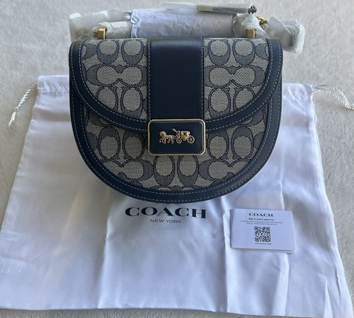 Borsa da sella Coach Retail Alie Firmata Jacquard Ottone Midnight Navy C3464 Nuova con etichette
