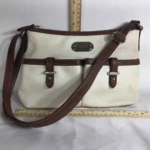 Woman’s Chaps Purse Hand Bag Tote White Brown Trim - Picture 1 of 12