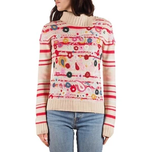 Christian Lacroix Bazar Vintage 90s Women's Embroidered Wool Knit Sweater Size L - Picture 1 of 12