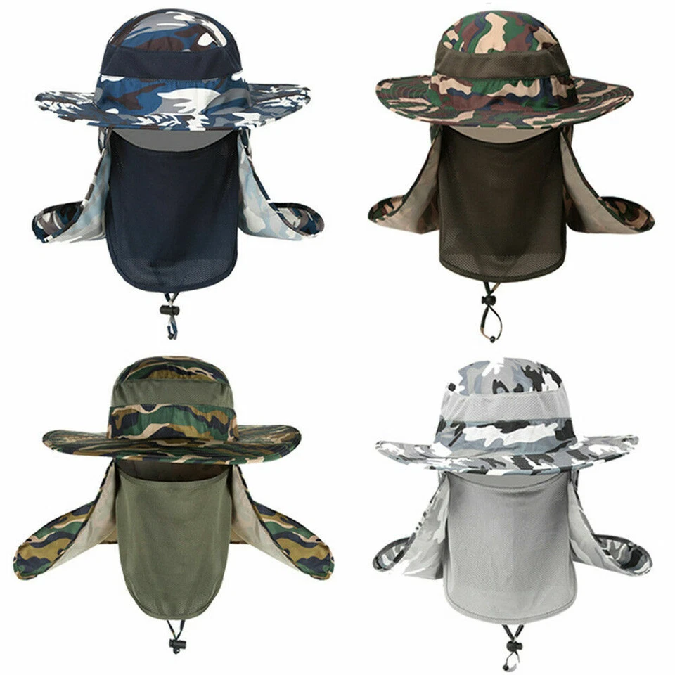 Hombres Camuflaje Cubierta Cara Pescador Sombrero Protección Solar Escalada Ala Ancha Gorras Foto 1 de 4