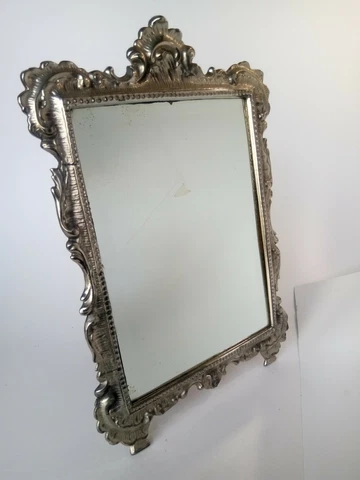 Antique Louis XVI Silver Plated Bronze French Table Mirror Cover