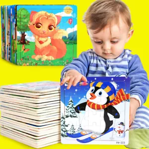 Wooden Jigsaw Puzzles Montessori Kids Educational Developing Learning Pack of 6 - Picture 1 of 33