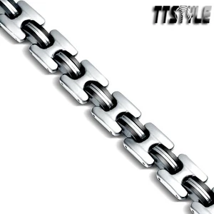 TTStyle Silver/black Stainless Steel Link Bracelet 20cm NEW - Picture 1 of 2