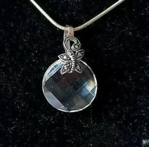 Swarovski clear crystal twisted disc pendant & chain. Marcasite stone setting - Picture 1 of 11
