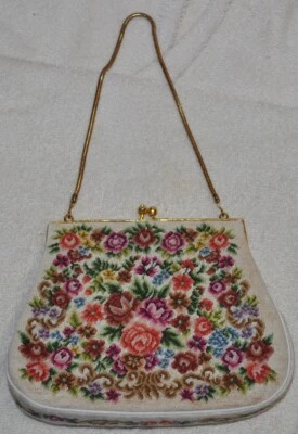 Bolso de Noche Vintage Needle Petit Point Rosa Floral 6.5" Foto 1 de 4