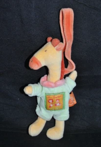 Doudou girafe MOULIN ROTY Les Loustics jaune vert hochet grelot 20 cm TTBE - Picture 1 of 2