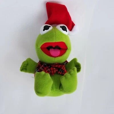 Henson Vintage Baby Kermit Frosch Plüsch 8 Zoll karierte Jacke Weihnachtsmann Urlaub Rarität Spielzeug - Bild 1 von 4