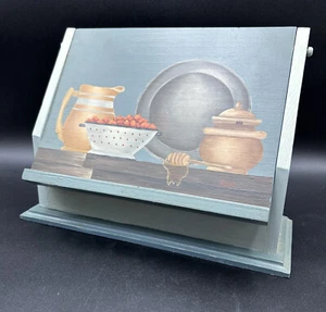 Vtg Handcrafted Wood Cookbook & Recipe Stand & Card Box, Tole Painting - Picture 1 of 11