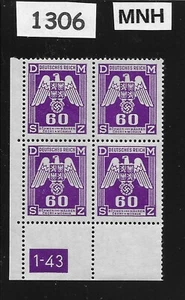 #1306 postfrisch Briefmarkenblock Beamter / ScO16 / 1943 60Hal / Deutsche Besetzung WWII - Bild 1 von 1