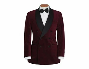 Men Maroon Smoking Jackets Designer Wedding Groom Tuxedo Dinner Velvet Blazer UK - Picture 1 of 2