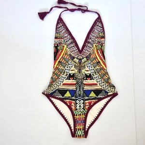 NWOT Camilla One Piece Swimsuit Size 10 /US 6 Red Crochet Edge Embellished - Picture 1 of 17