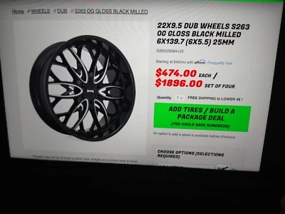 Truck wheels Dub 22x9.5 Gloss black milled. like new! - Image 1 of 4