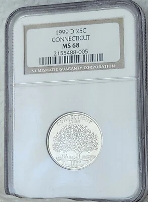 RARE 1999-D Connecticut State Quarter Graded NGC MS 68 Business Strike - Image 1 of 4