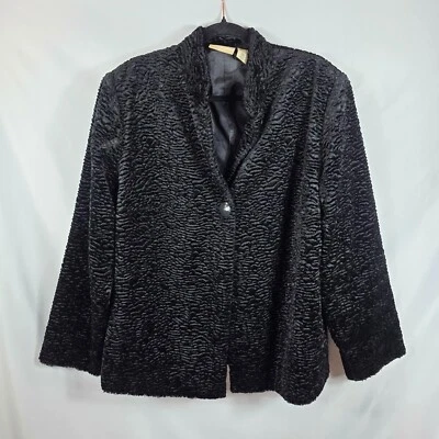 Chaqueta de terciopelo aplastado negra Alfred Dunner para mujer talla 16W texturizada un botón Foto 1 de 4