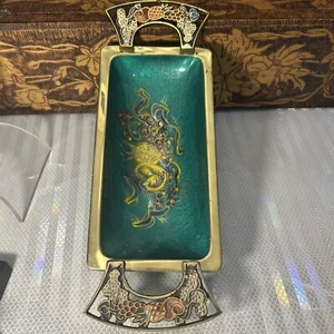 DE COLECCIÓN LOVLY JUDAICA Verde LATÓN ESMALTADO FRUTAS CARAMELO PATAS PLATO TAZÓN HECHO EN ISRAELÍES - Imagen 1 de 8