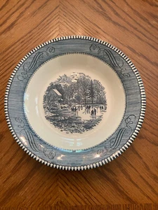 Currier & Ives Blue and White Early Winter Soup Bowl ~8.5" Diameter ~1.6" Tall - Picture 1 of 6