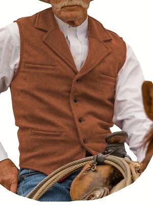 Chaleco de lana de tweed para hombre Chalecos de vaquero vintage occidental espiga M grande XL XXL 3XL Foto 1 de 3