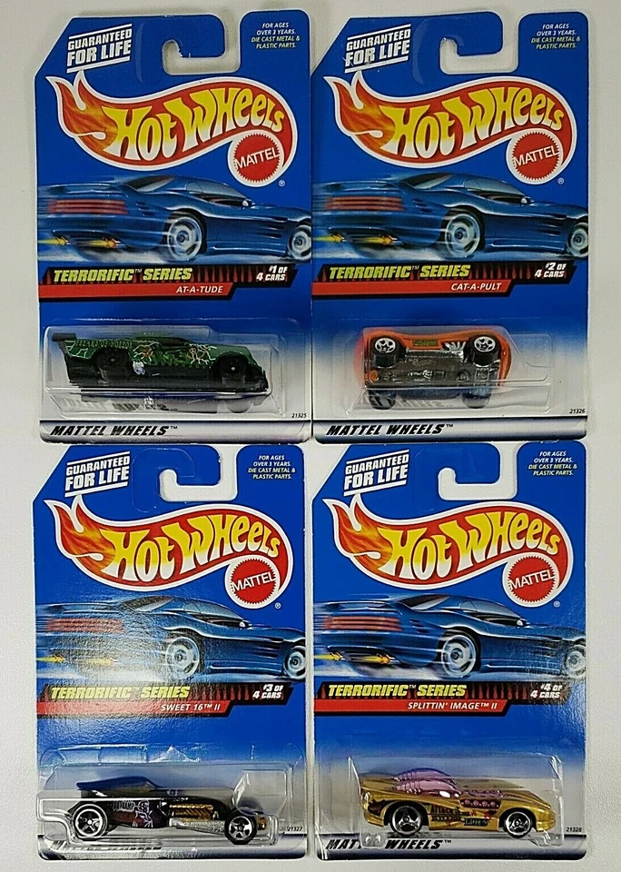 Juego completo de 4 fundidos a presión Hot Wheels 1999 serie Terrorific de colección sin usar 1:64 Foto 1 de 4