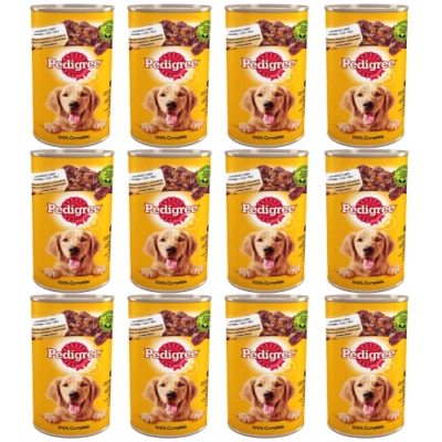 12x1200 g PEDIGREE Nassfutter mit Huhn und Karotten in Gelee für adulte Hunde - Bild 1 von 2