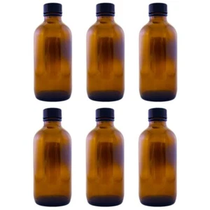 Amber Glass Bottles 4oz w/ Lid Set of 6 for Essential Oils - Picture 1 of 2